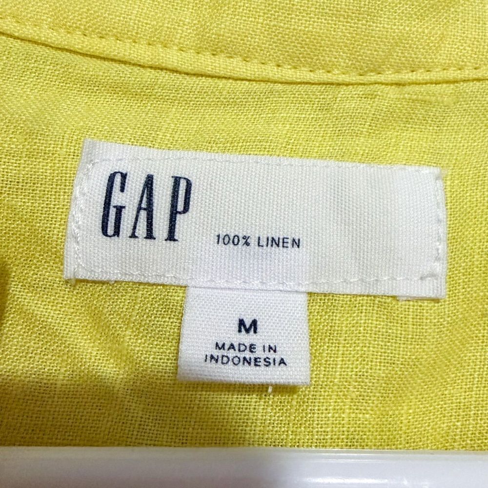Gap 100% Linen Popover Pocket Shirt Size Medium Brilliant Yellow - Picture 3 of 8